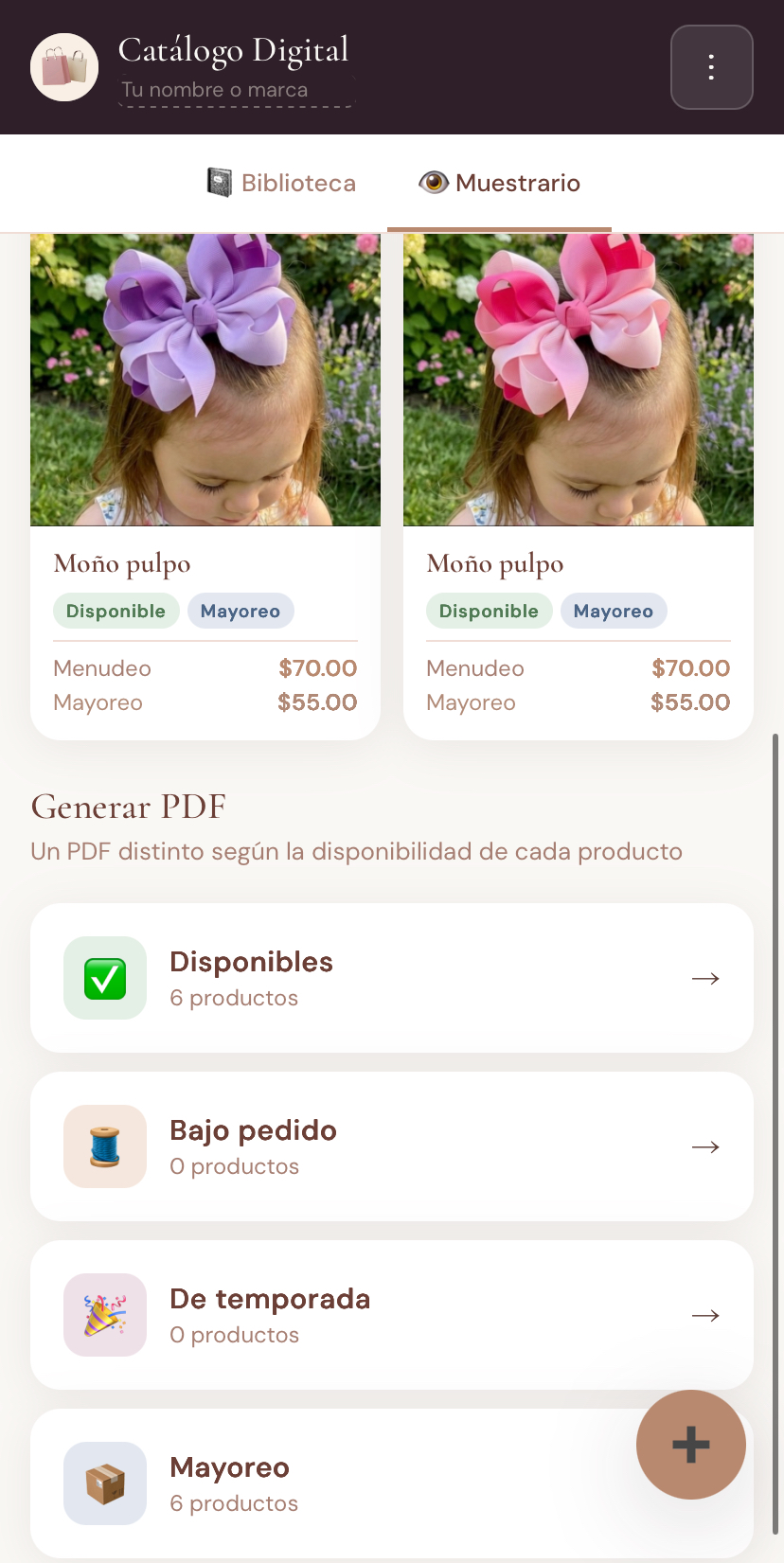 Generación de los PDFs del catálogo según las etiquetas de cada producto